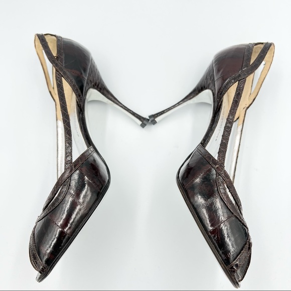 Dolce & Gabbana Croc Embossed Brown Leather Heels With Dust Bag EU36.5/US6.5 - Picture 5 of 10